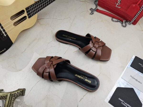 Saint Laurent Women's Tribute Flat Mules Brown For Women YSL