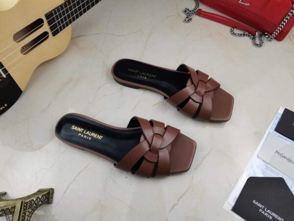Saint Laurent Women's Tribute Flat Mules Brown For Women YSL