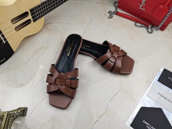 Saint Laurent Women's Tribute Flat Mules Brown For Women YSL