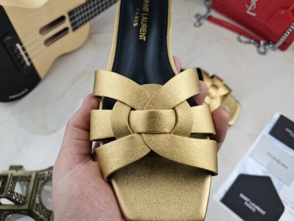 Saint Laurent Women's Tribute Flat Mules Gold For Women YSL