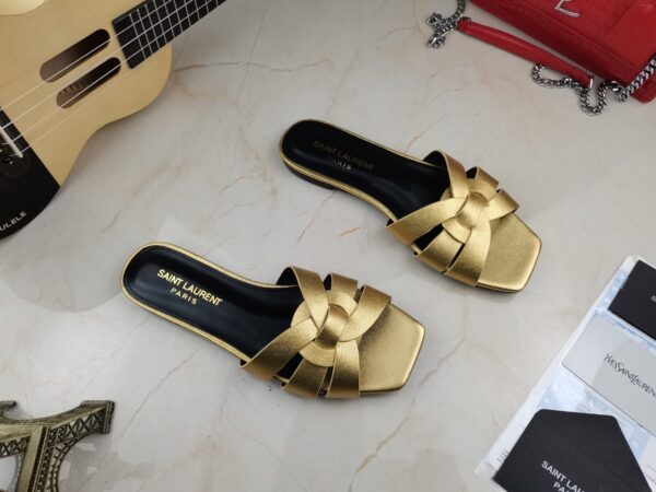 Saint Laurent Women's Tribute Flat Mules Gold For Women YSL