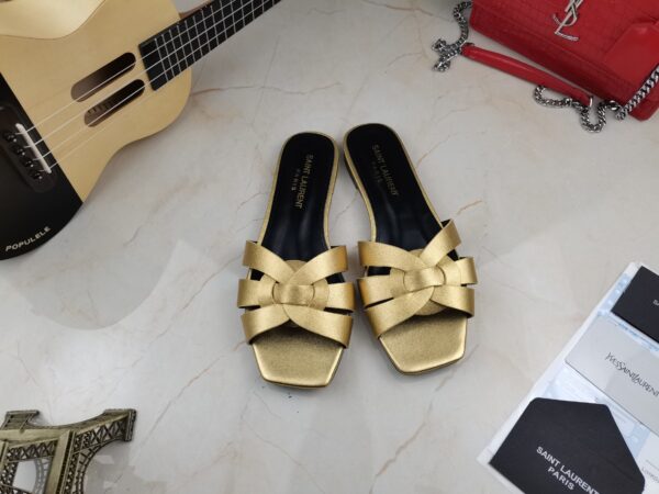 Saint Laurent Women's Tribute Flat Mules Gold For Women YSL