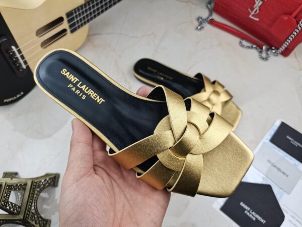 Saint Laurent Women's Tribute Flat Mules Gold For Women YSL