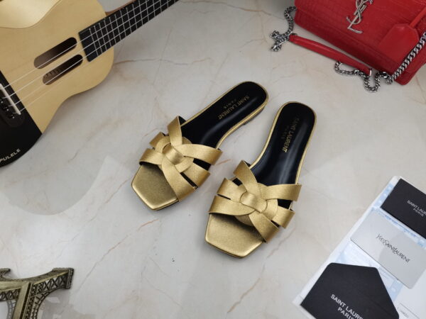Saint Laurent Women's Tribute Flat Mules Gold For Women YSL