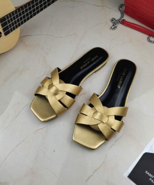 Saint Laurent Women's Tribute Flat Mules Gold For Women YSL