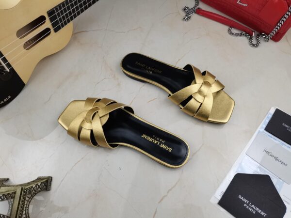 Saint Laurent Women's Tribute Flat Mules Gold For Women YSL