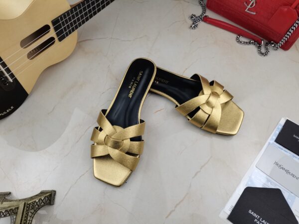 Saint Laurent Women's Tribute Flat Mules Gold For Women YSL
