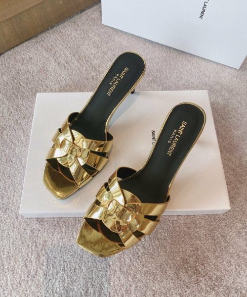 Saint Laurent Women's Tribute Heeled Mules Gold For Women YSL