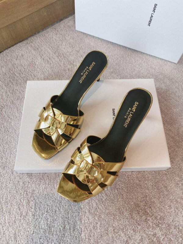 Saint Laurent Women's Tribute Heeled Mules Gold For Women YSL