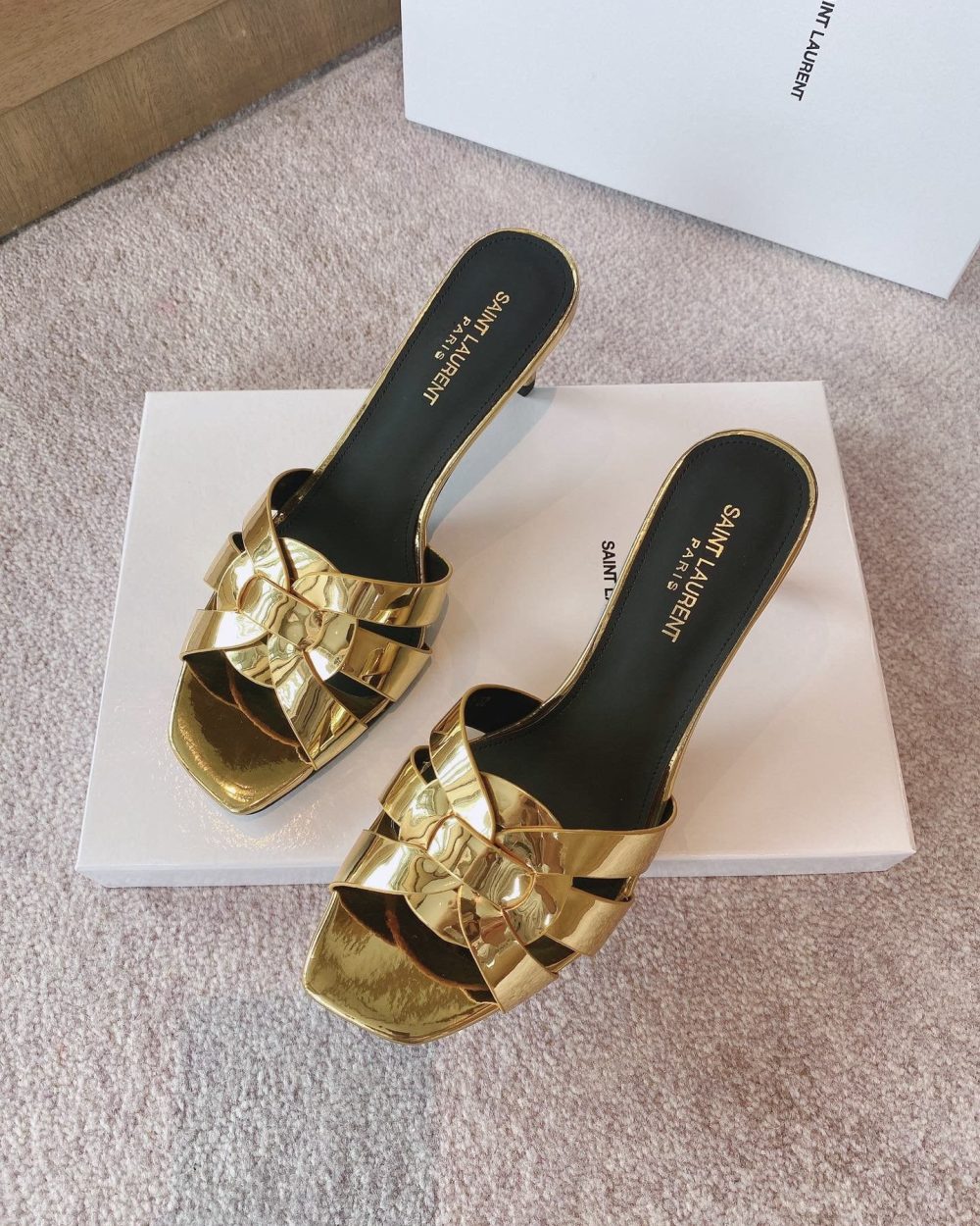 Saint Laurent Women's Tribute Heeled Mules Gold For Women YSL