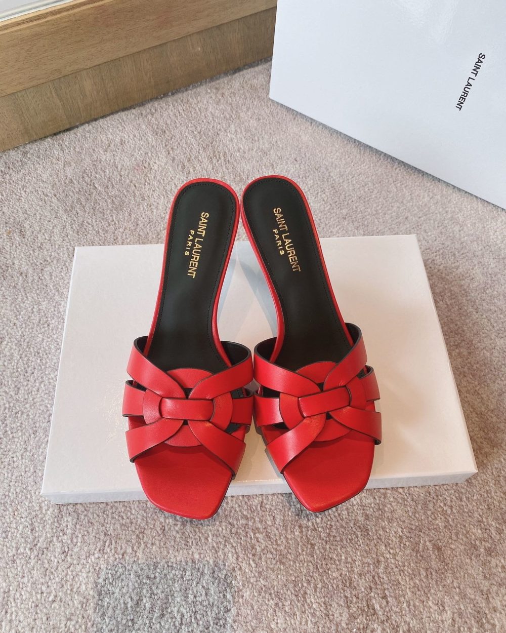 Saint Laurent Women's Tribute Heeled Mules Red For Women YSL