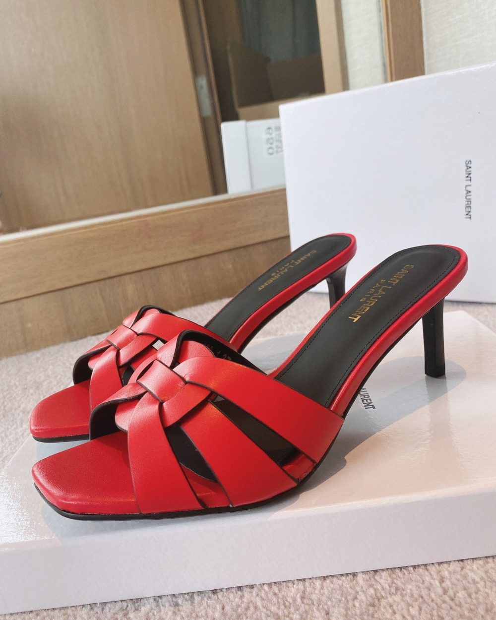 Saint Laurent Women's Tribute Heeled Mules Red For Women YSL