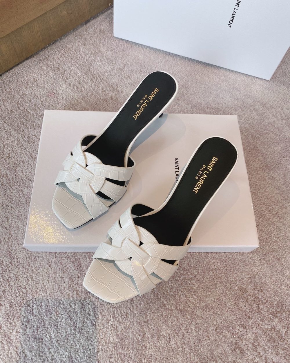 Saint Laurent Women's Tribute Heeled Mules White For Women YSL