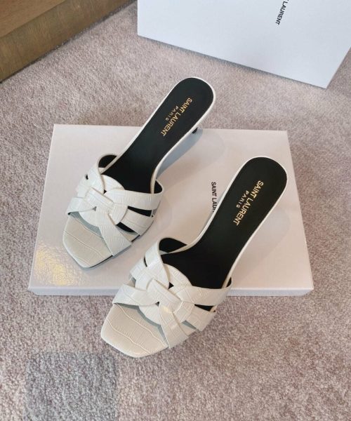 Saint Laurent Women's Tribute Heeled Mules White For Women YSL