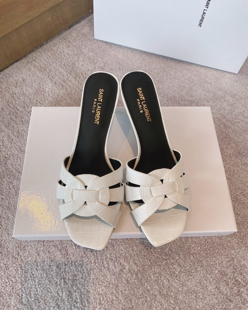 Saint Laurent Women's Tribute Heeled Mules White For Women YSL