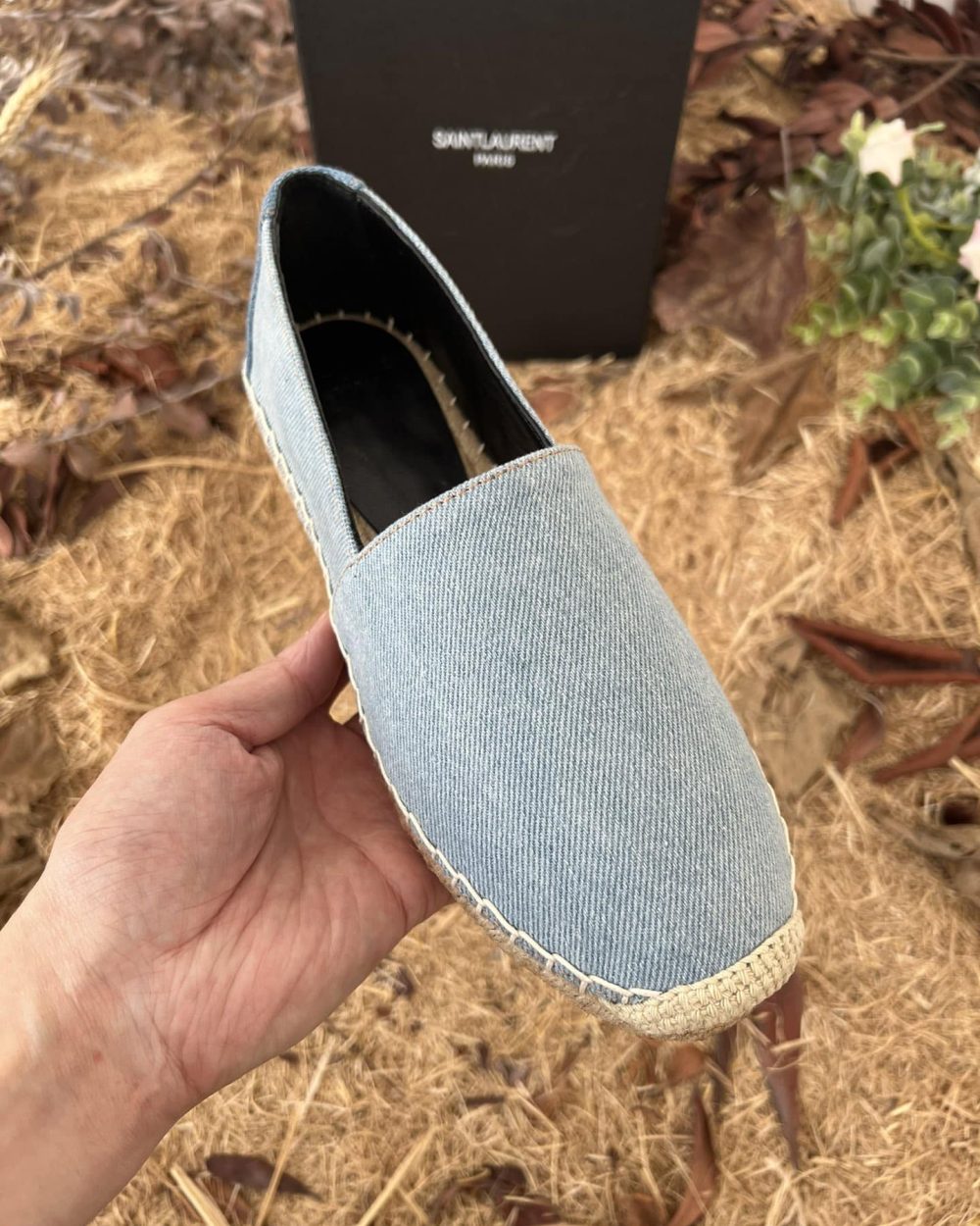 Saint Laurent Women's Ysl Embroidered Espadrilles Blue For Women YSL