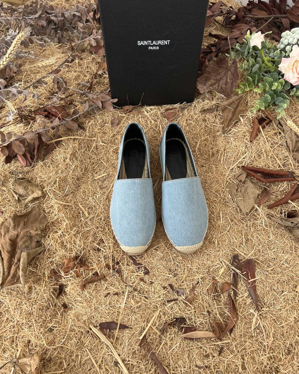 Saint Laurent Women's Ysl Embroidered Espadrilles Blue For Women YSL