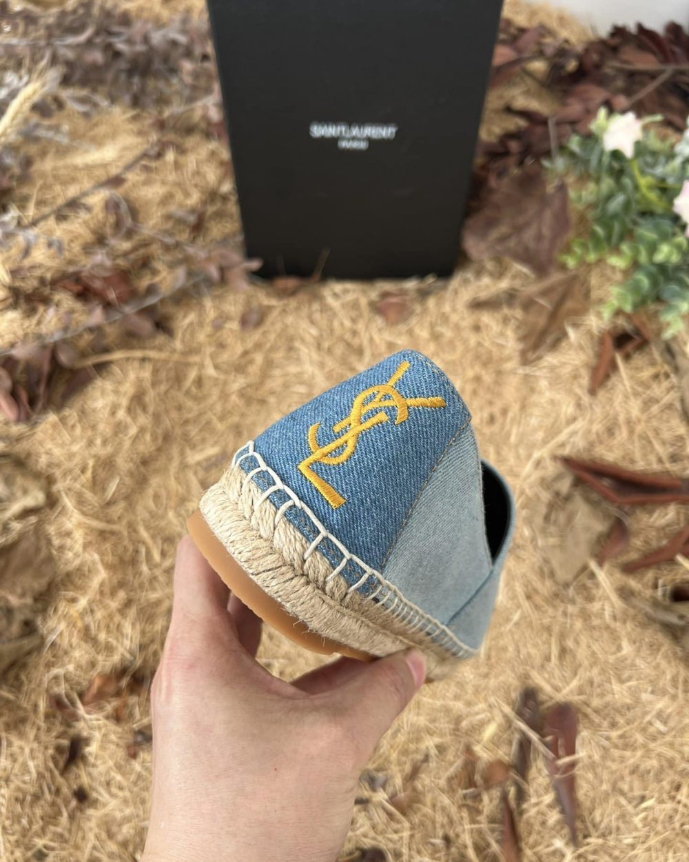 Saint Laurent Women's Ysl Embroidered Espadrilles Blue For Women YSL