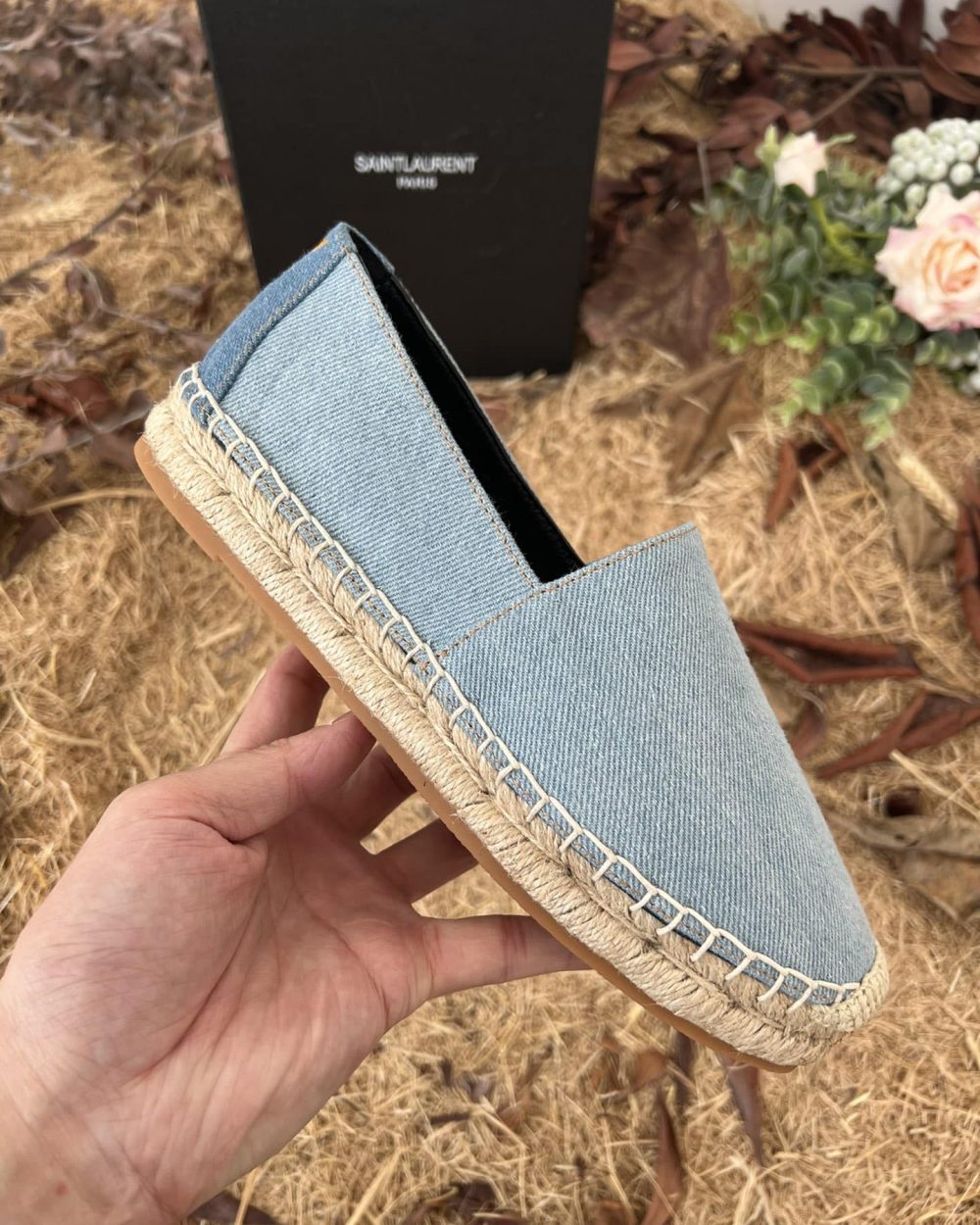 Saint Laurent Women's Ysl Embroidered Espadrilles Blue For Women YSL