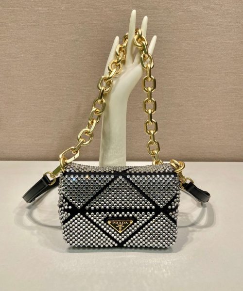 Satin Mini-Bag With Crystals Gold Tone/Black For Women 6.6in/ 17cm 1BD329_2AWL_F0522_V_QOO