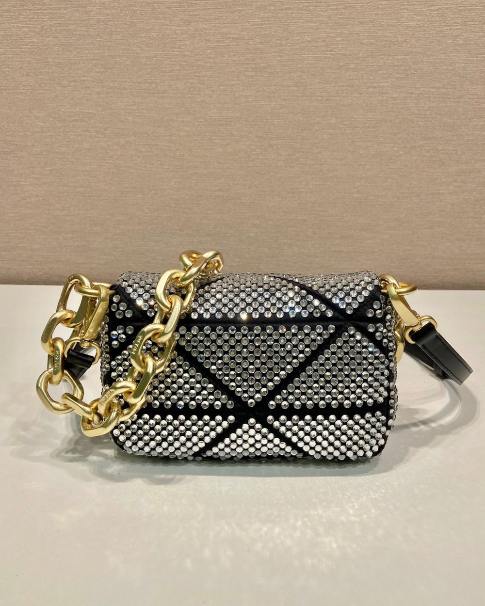Satin Mini-Bag With Crystals Gold Tone/Black For Women 6.6in/ 17cm 1BD329_2AWL_F0522_V_QOO