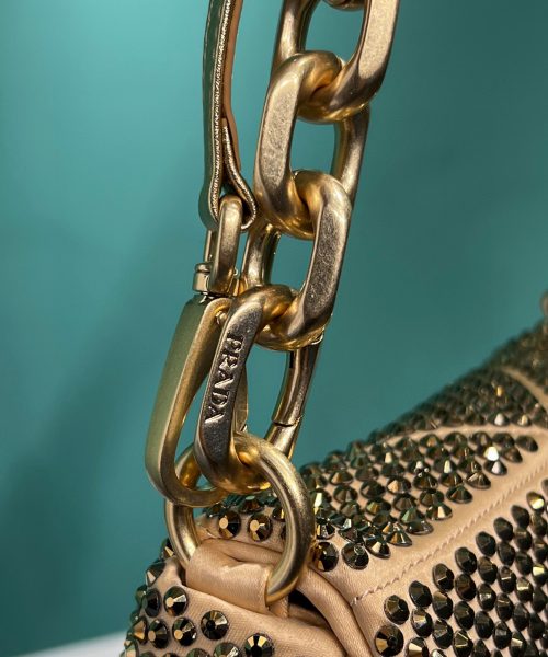 Satin Mini-Bag With Crystals Gold Tone/Black For Women 6.6in/ 17cm 1BD329_2AWL_F0522_V_QOO