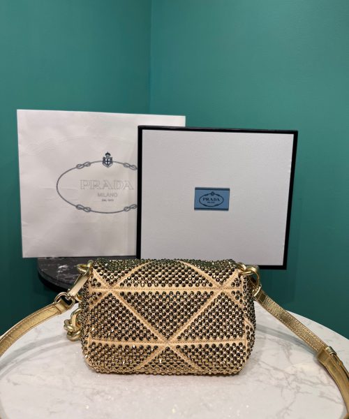 Satin Mini-Bag With Crystals Gold Tone/Black For Women 6.6in/ 17cm 1BD329_2AWL_F0522_V_QOO