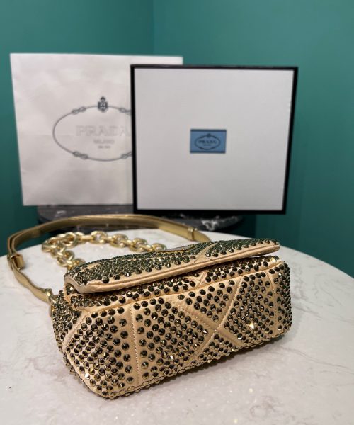 Satin Mini-Bag With Crystals Gold Tone/Black For Women 6.6in/ 17cm 1BD329_2AWL_F0522_V_QOO