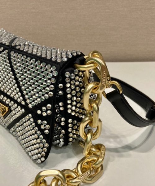 Satin Mini-Bag With Crystals Gold Tone/Black For Women 6.6in/ 17cm 1BD329_2AWL_F0522_V_QOO