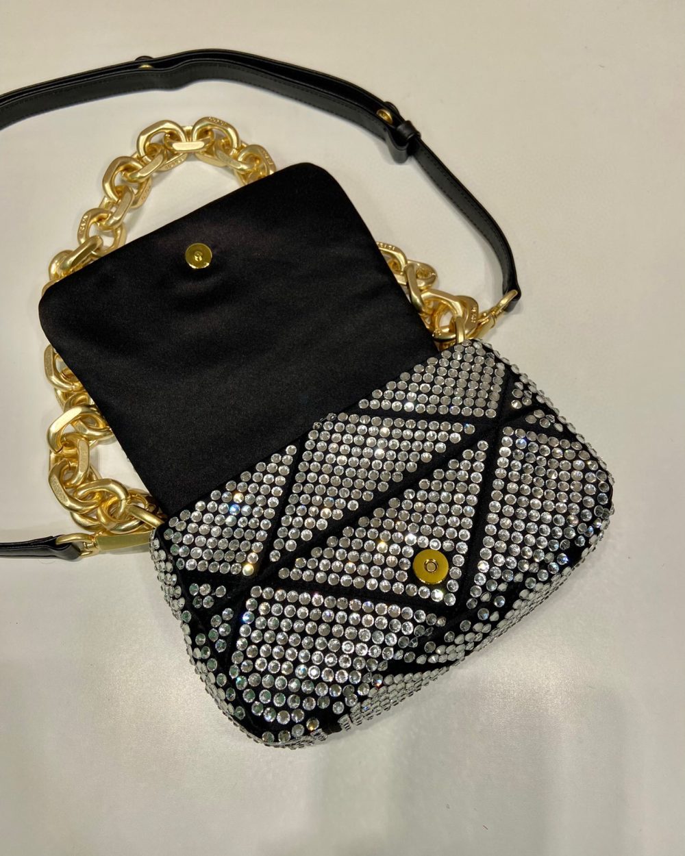 Satin Mini-Bag With Crystals Gold Tone/Black For Women 6.6in/ 17cm 1BD329_2AWL_F0522_V_QOO