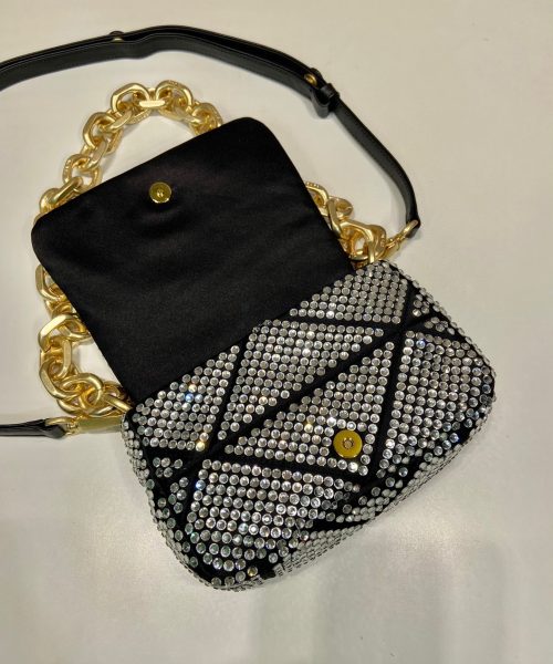 Satin Mini-Bag With Crystals Gold Tone/Black For Women 6.6in/ 17cm 1BD329_2AWL_F0522_V_QOO