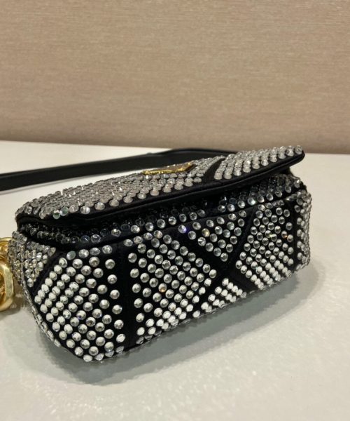 Satin Mini-Bag With Crystals Gold Tone/Black For Women 6.6in/ 17cm 1BD329_2AWL_F0522_V_QOO