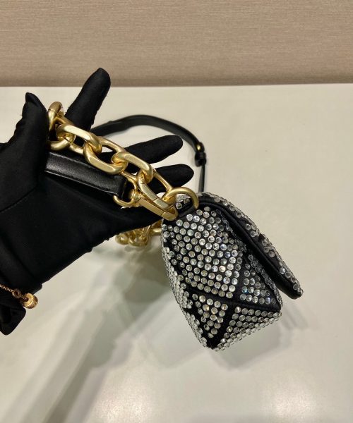 Satin Mini-Bag With Crystals Gold Tone/Black For Women 6.6in/ 17cm 1BD329_2AWL_F0522_V_QOO
