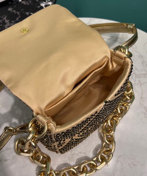 Satin Mini-Bag With Crystals Gold Tone/Black For Women 6.6in/ 17cm 1BD329_2AWL_F0522_V_QOO