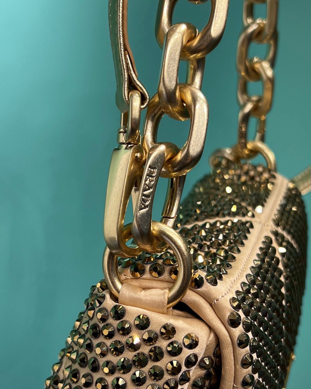 Satin Mini-Bag With Crystals Gold Tone/Black For Women 6.6in/ 17cm 1BD329_2AWL_F0522_V_QOO