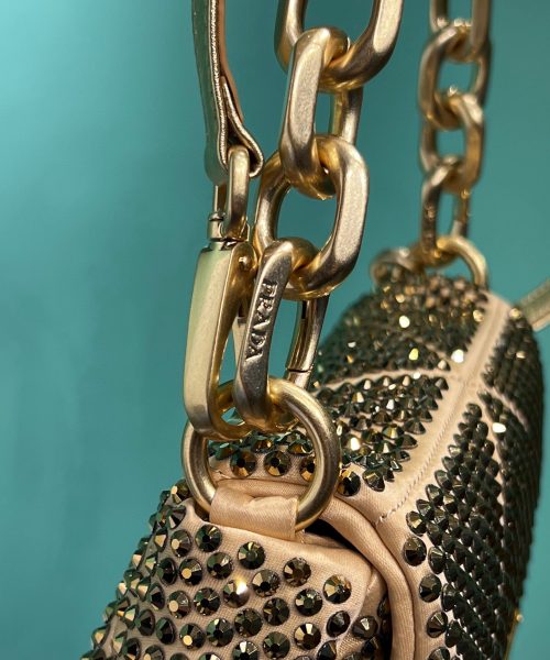Satin Mini-Bag With Crystals Gold Tone/Black For Women 6.6in/ 17cm 1BD329_2AWL_F0522_V_QOO