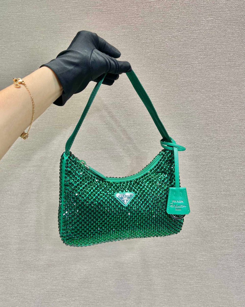 Satin Mini-Bag With Crystals In Green For Women 8.6in/ 22cm 1BC515_2AWL_F0458_V_OOO