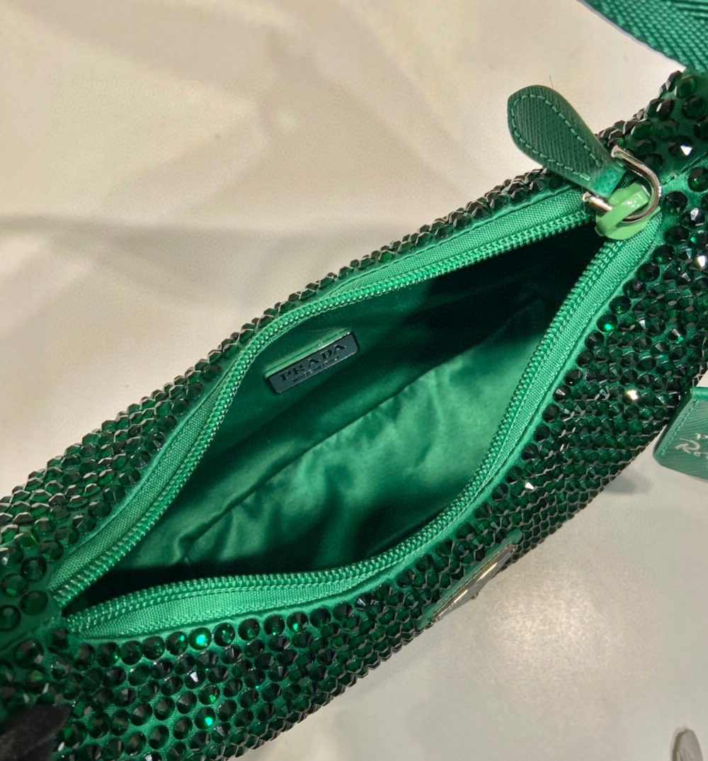 Satin Mini-Bag With Crystals In Green For Women 8.6in/ 22cm 1BC515_2AWL_F0458_V_OOO