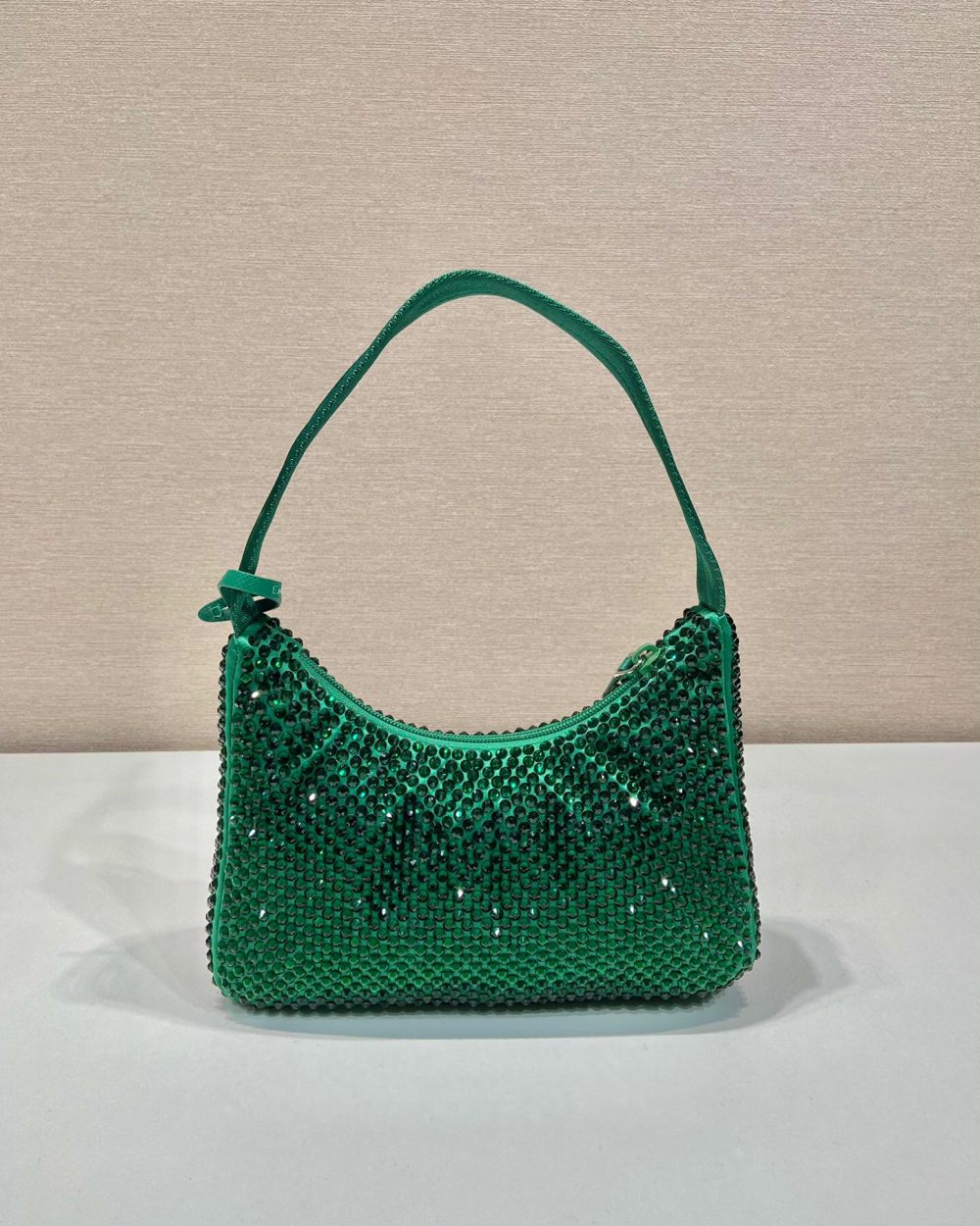 Satin Mini-Bag With Crystals In Green For Women 8.6in/ 22cm 1BC515_2AWL_F0458_V_OOO