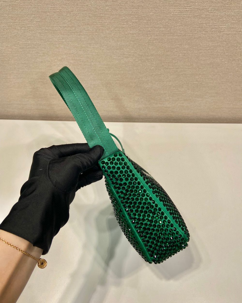 Satin Mini-Bag With Crystals In Green For Women 8.6in/ 22cm 1BC515_2AWL_F0458_V_OOO