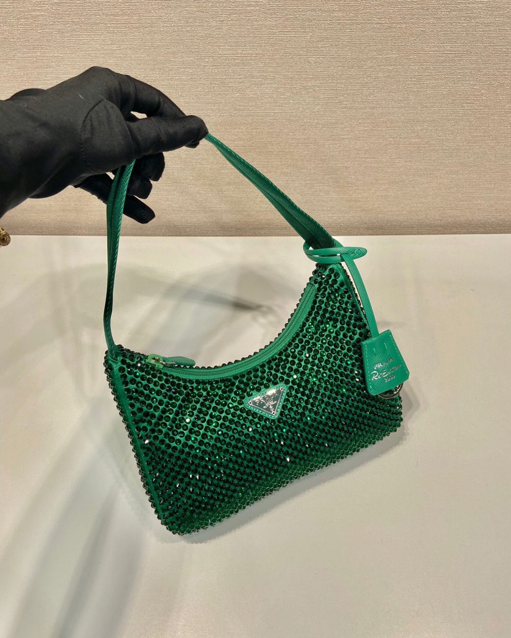 Satin Mini-Bag With Crystals In Green For Women 8.6in/ 22cm 1BC515_2AWL_F0458_V_OOO
