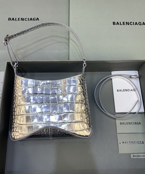 Small Hobo Bag Metalic Sliver Tone For Women 9in/23 cm