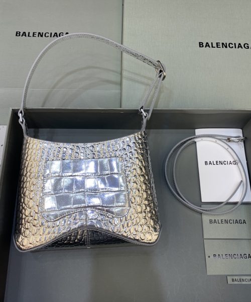 Small Hobo Bag Metalic Sliver Tone For Women 9in/23 cm