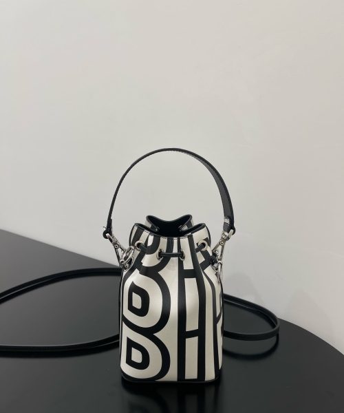 1:1 Replica Small Mon Tresor Bucket Bag Black And White For Women 7in/ 18cm