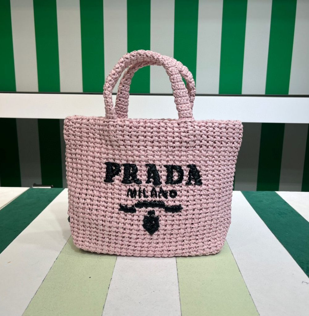 Small Raffia Tote Bag In Pink/Beige For Women 9.4 in/24cm 1BG422_2A2T_F0E18_V_OOL