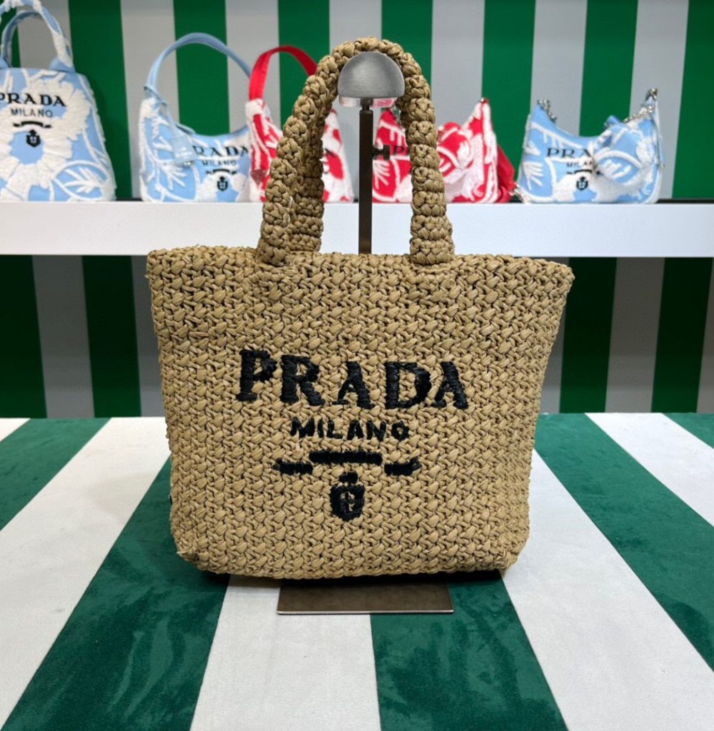 Small Raffia Tote Bag In Pink/Beige For Women 9.4 in/24cm 1BG422_2A2T_F0E18_V_OOL