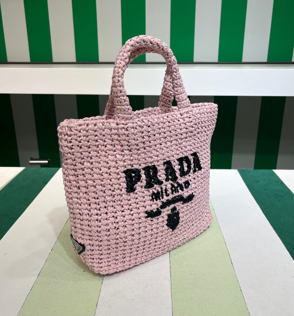 Small Raffia Tote Bag In Pink/Beige For Women 9.4 in/24cm 1BG422_2A2T_F0E18_V_OOL