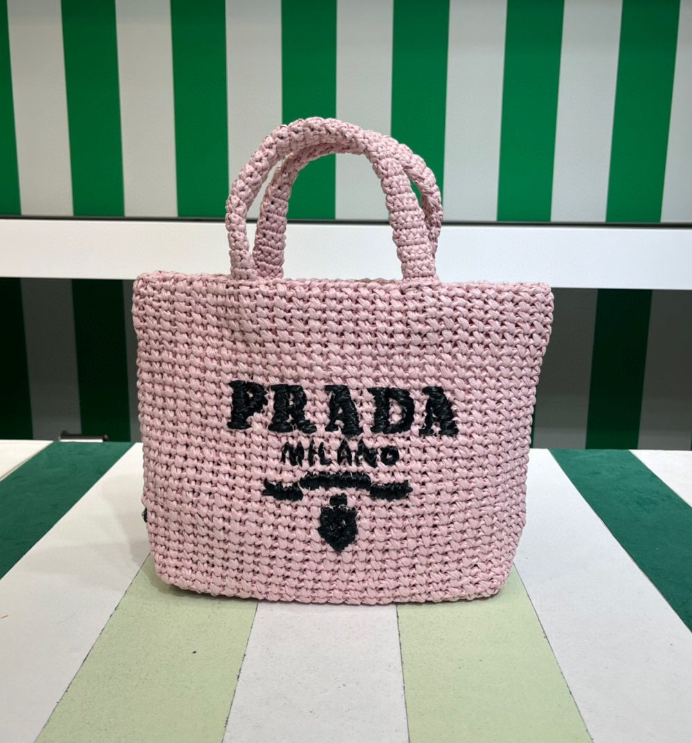 Small Raffia Tote Bag In Pink/Beige For Women 9.4 in/24cm 1BG422_2A2T_F0E18_V_OOL