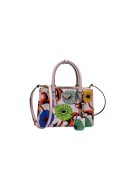 Small Saffiano Double Zip With Flower Handbag In Pink For Women 9.6in/ 24.5cm