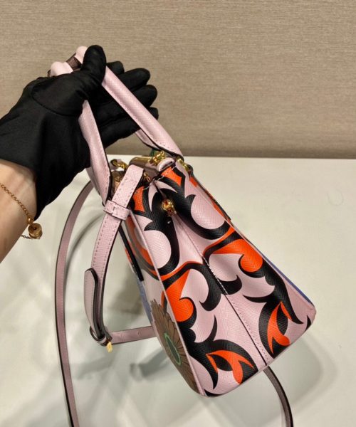 Small Saffiano Double Zip With Flower Handbag In Pink For Women 9.6in/ 24.5cm